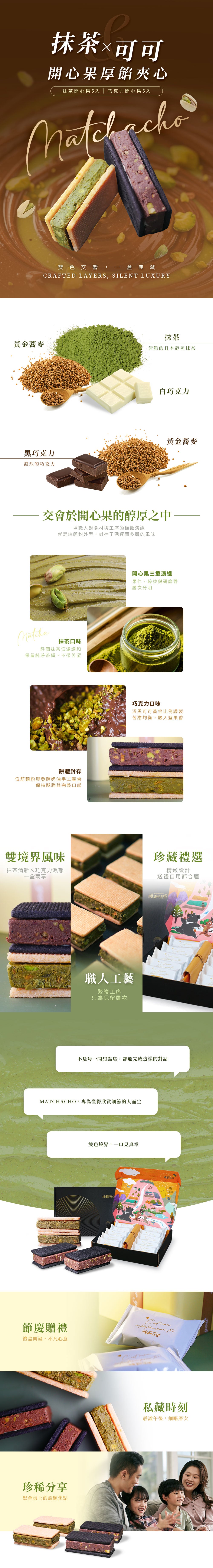 曉翮流域 厚餡夾心禮盒-MATCHACHO開心果(綜合-抹茶開心果厚餡夾心 5入、
巧克力開心果厚餡夾心 5入)