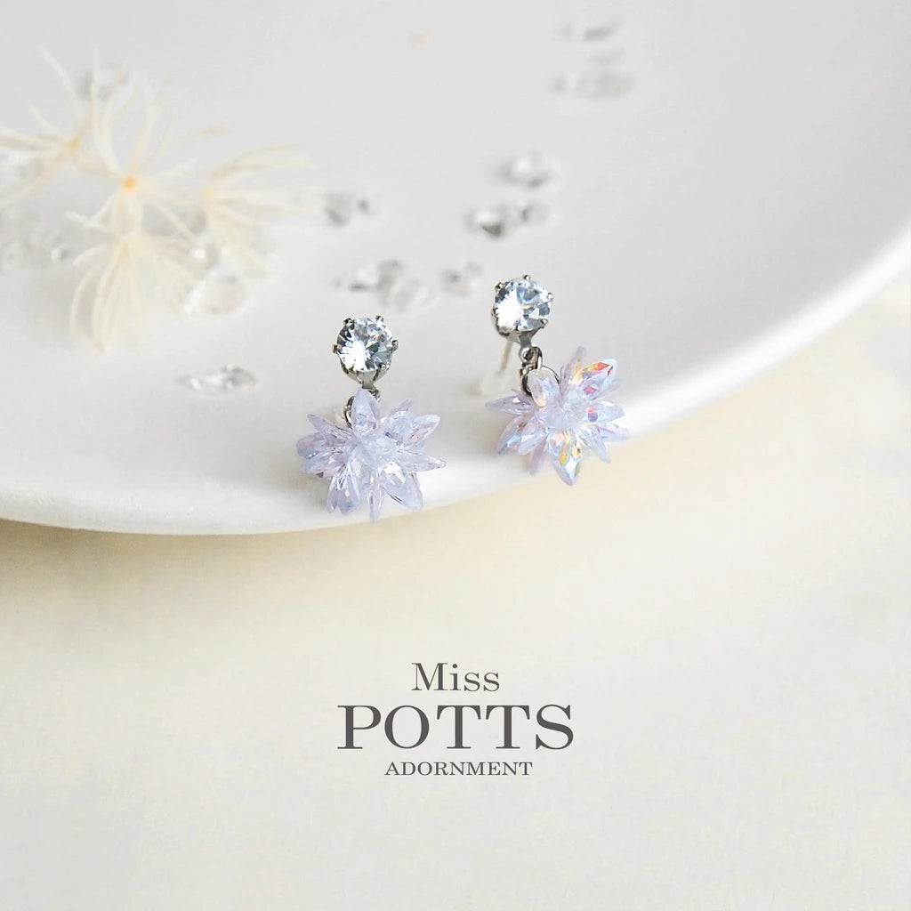 MissPotts|Karina 冰晶雪花耳釘 S925銀針耳環 銀針飾品 水晶耳環 鋯石 雪花 雪球 耳針 耳釘(1*set)