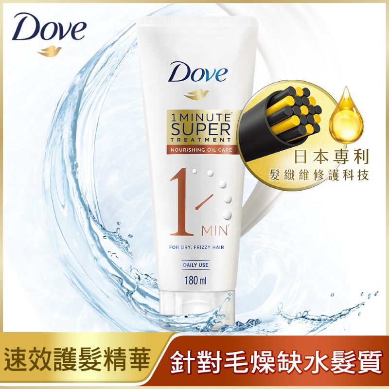 💰檔期促銷~買一送一(11.13.24)💰 多芬一分鐘護髮精華-輕潤保濕 Dove 1 Minute Super Treatment Nourishing Oil Care(180ml/入、共2入)