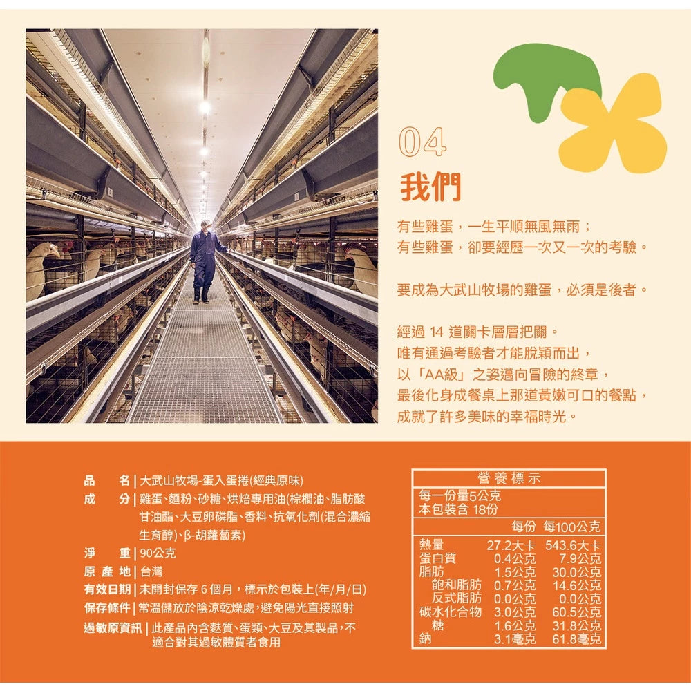 【大武山牧場】一口蛋捲 經典原味 (2包/盒 ，共18入)