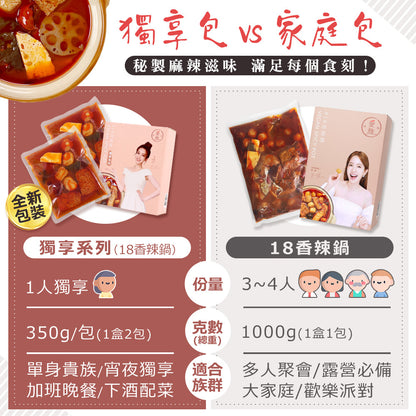 1+1新客嚐鮮組【愛雅辣呦】一人獨享-18香辣鍋(2包/盒) x1+18K金磚(2包/盒) x1
