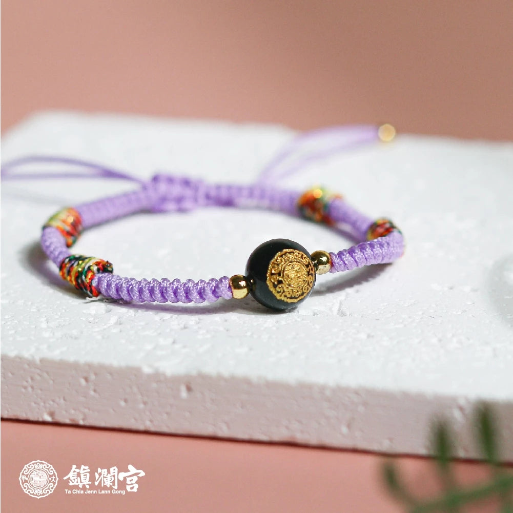 【鎮瀾宮×天后】智慧寶寶守護平安手繩｜紫色｜手繩 五色線 黑曜石 黑水晶 兒童手鍊 兒童手環